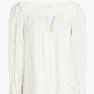 See By Chloe Gathered Floral-Print Broderie anglaise cotton blouse